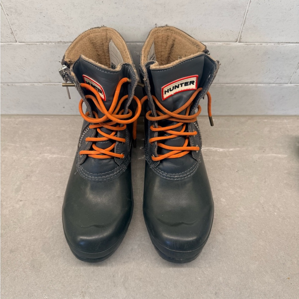 Hunter Black Lace-Up Boots with Orange Laces